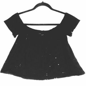 Zara Trafaluc Crop Top Black Eyelet Cap Sleeves On Or Off Shoulders Size Small